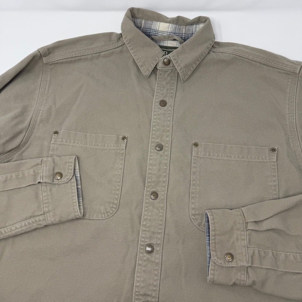 LL Bean Flannel Lined Hurricane Shirt Mens Medium Khaki Canvas Workwear OMS94